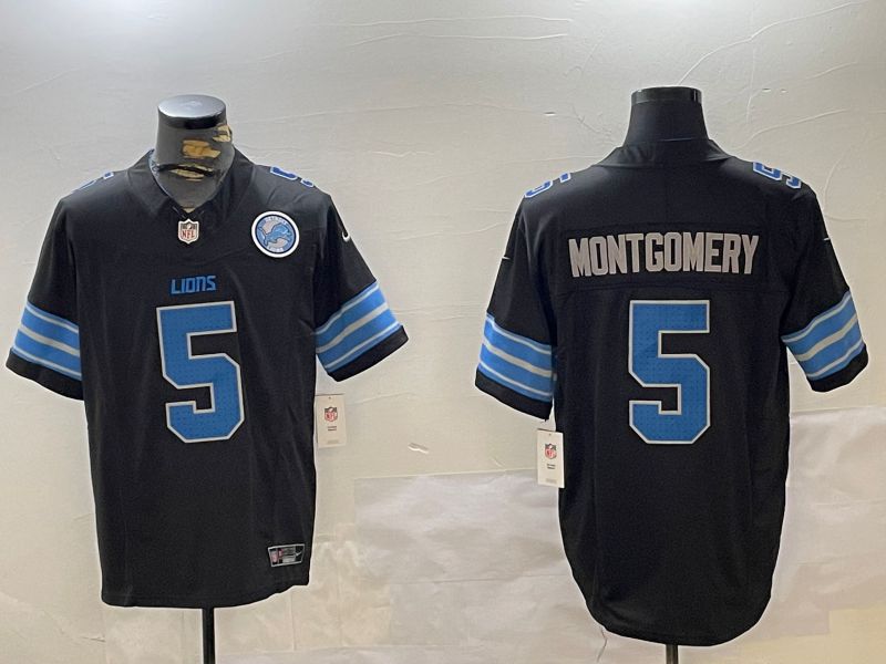 Men Detroit Lions 5 Montgomery Black three generations 2024 Nike Limited NFL Jersey style 2